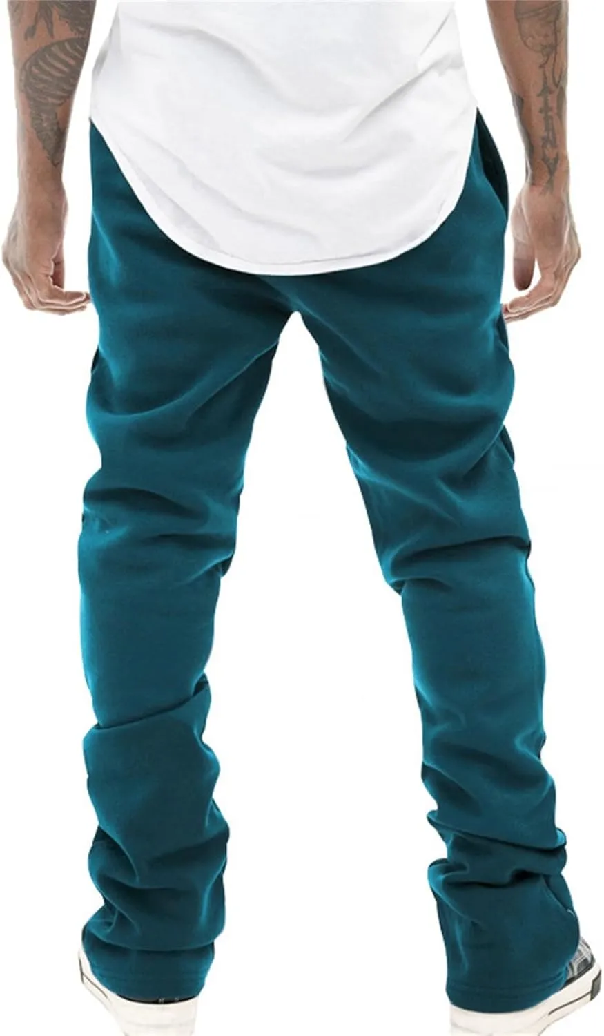 Mens Linen Stacked Flared Sweatpants Loose Fit Casual Hip Hop Wide Leg Peasant Pant Outdoor Athletic Bell Bottom Pant