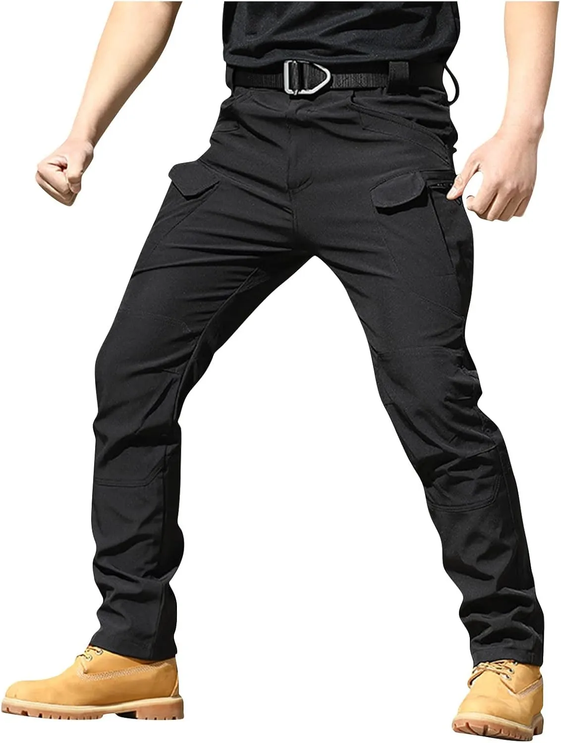 Men's Outdoor Cargo Pants Utility Elastic Waist Pockets Quick Dry Straight Leg Tactical Pants Stretch Jogging Sweatpants