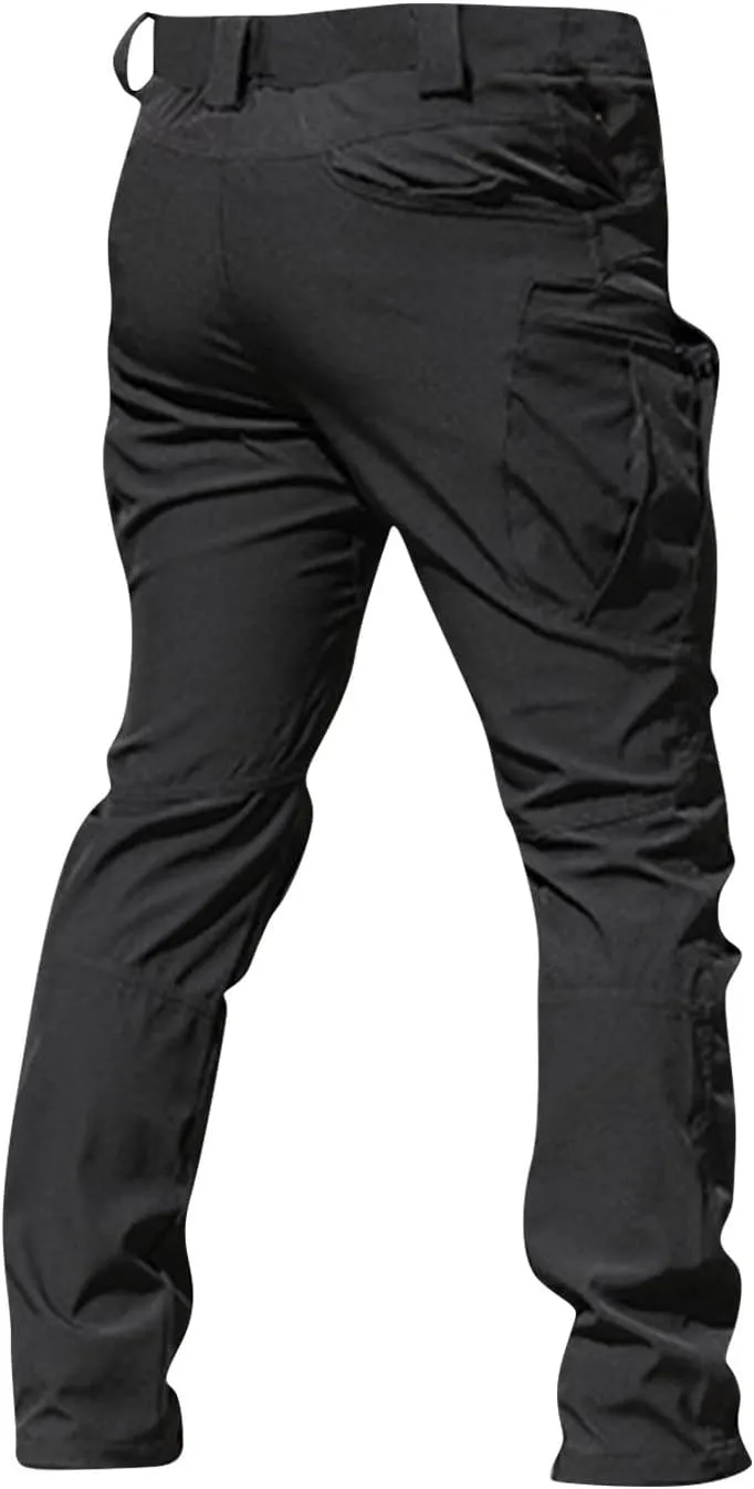 Men's Outdoor Cargo Pants Utility Elastic Waist Pockets Quick Dry Straight Leg Tactical Pants Stretch Jogging Sweatpants