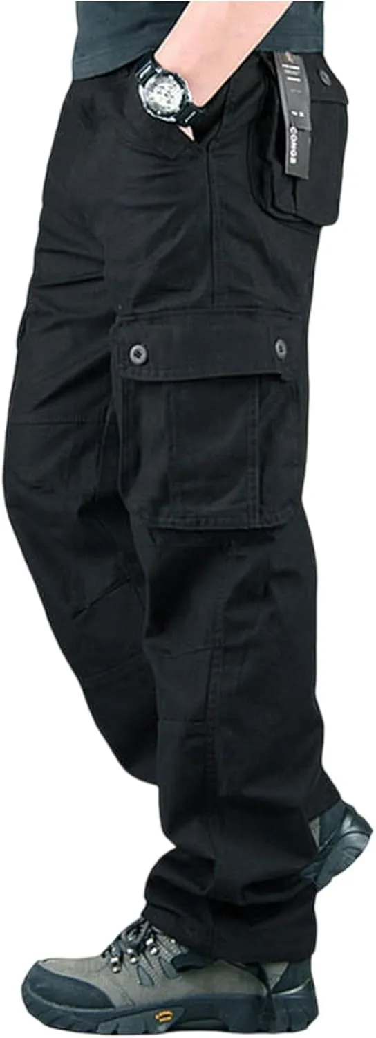 Men's Outdoor Cargo Pants Utility Elastic Waist Pockets Ripstop Baggy Tactical Pants Stretch Jogging Sweatpants