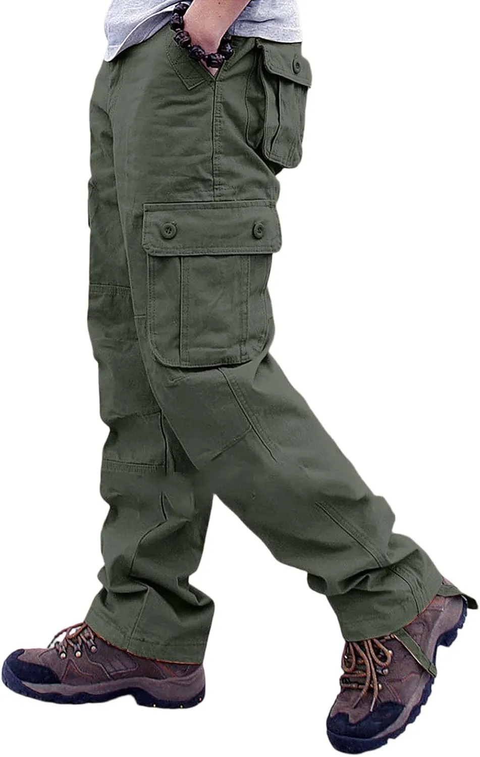 Men's Outdoor Cargo Pants Utility Elastic Waist Pockets Ripstop Relaxed Fit Tactical Pants Stretch Jogging Sweatpants