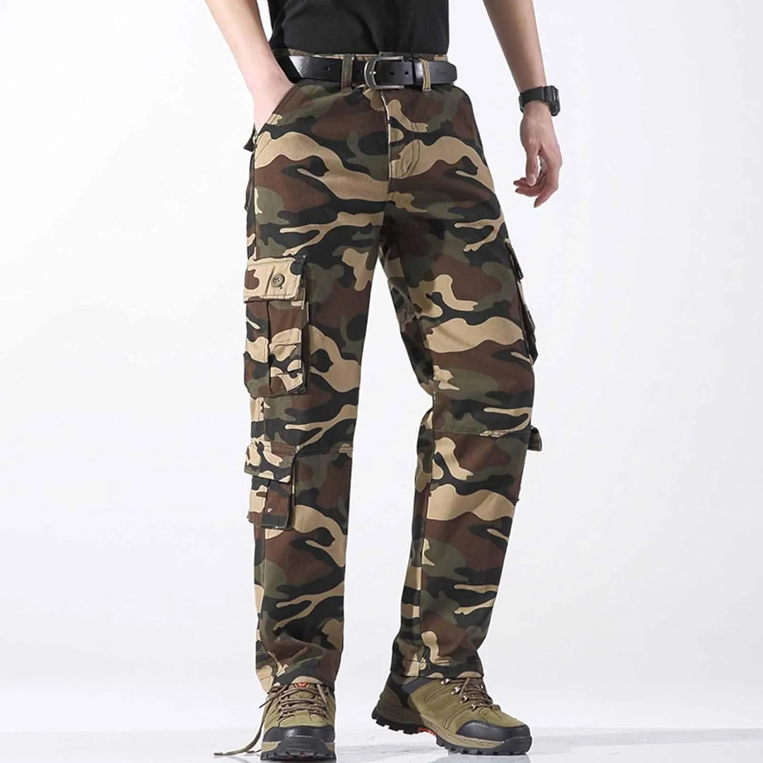 Men's Work Cargo Pants Utility Elastic Waist Pockets Ripstop Baggy Tactical Pants Stretch Jogging Sweatpants