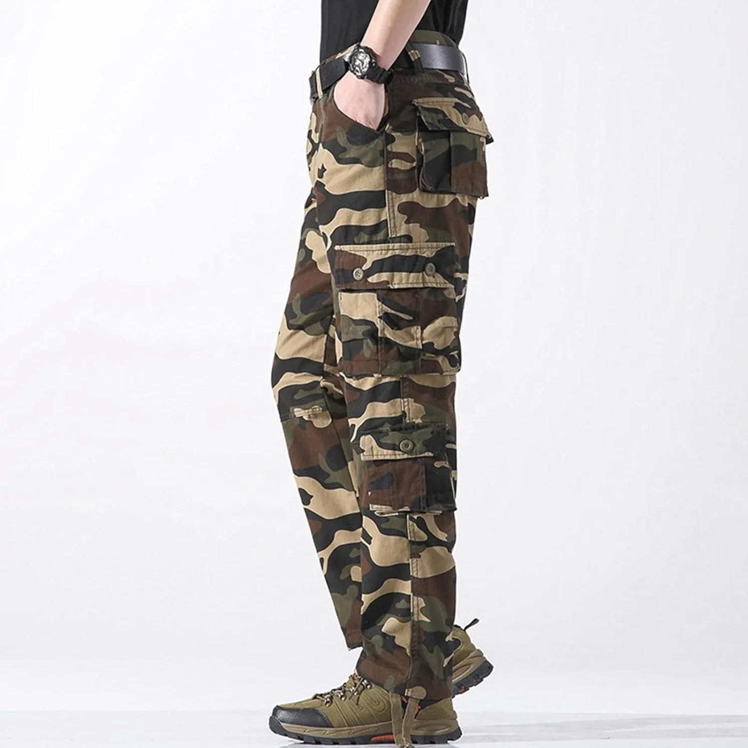 Men's Work Cargo Pants Utility Elastic Waist Pockets Ripstop Baggy Tactical Pants Stretch Jogging Sweatpants