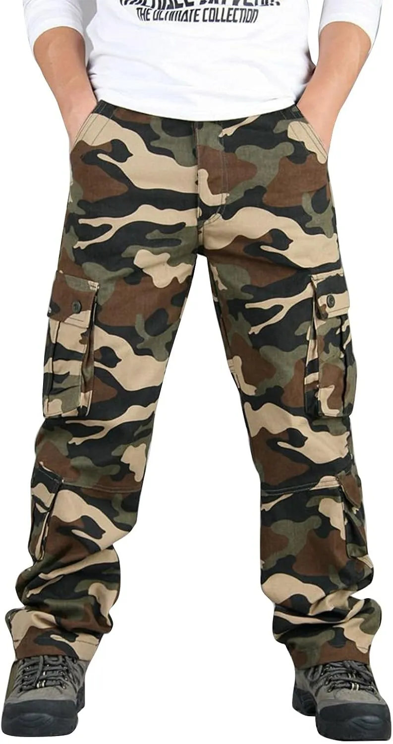 Men's Work Cargo Pants Utility Elastic Waist Pockets Ripstop Baggy Tactical Pants Stretch Jogging Sweatpants