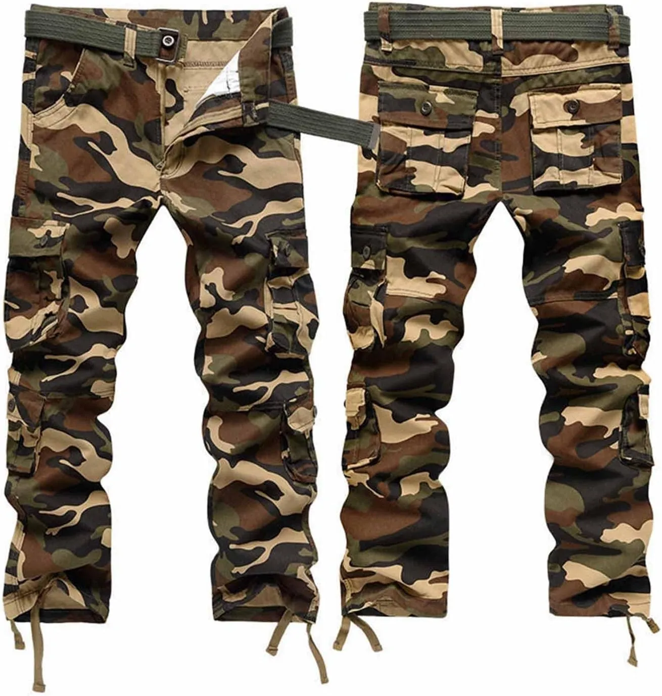 Men's Work Cargo Pants Utility Elastic Waist Pockets Ripstop Baggy Tactical Pants Stretch Jogging Sweatpants