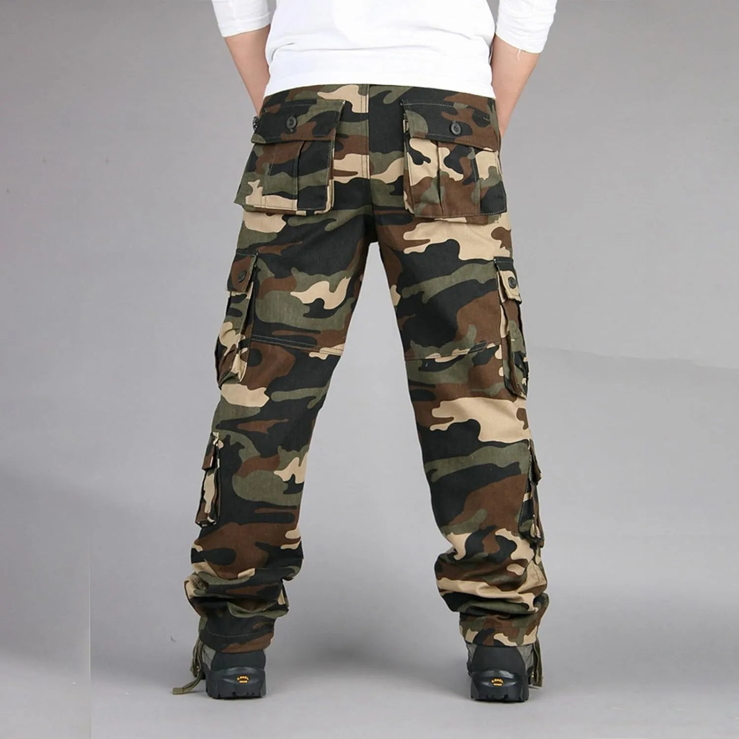 Men's Work Cargo Pants Utility Elastic Waist Pockets Ripstop Baggy Tactical Pants Stretch Jogging Sweatpants