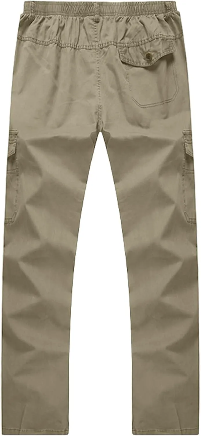 Men's Work Cargo Pants Utility Elastic Waist Pockets Waterproof Lightweight Tactical Pants Stretch Jogging Sweatpants