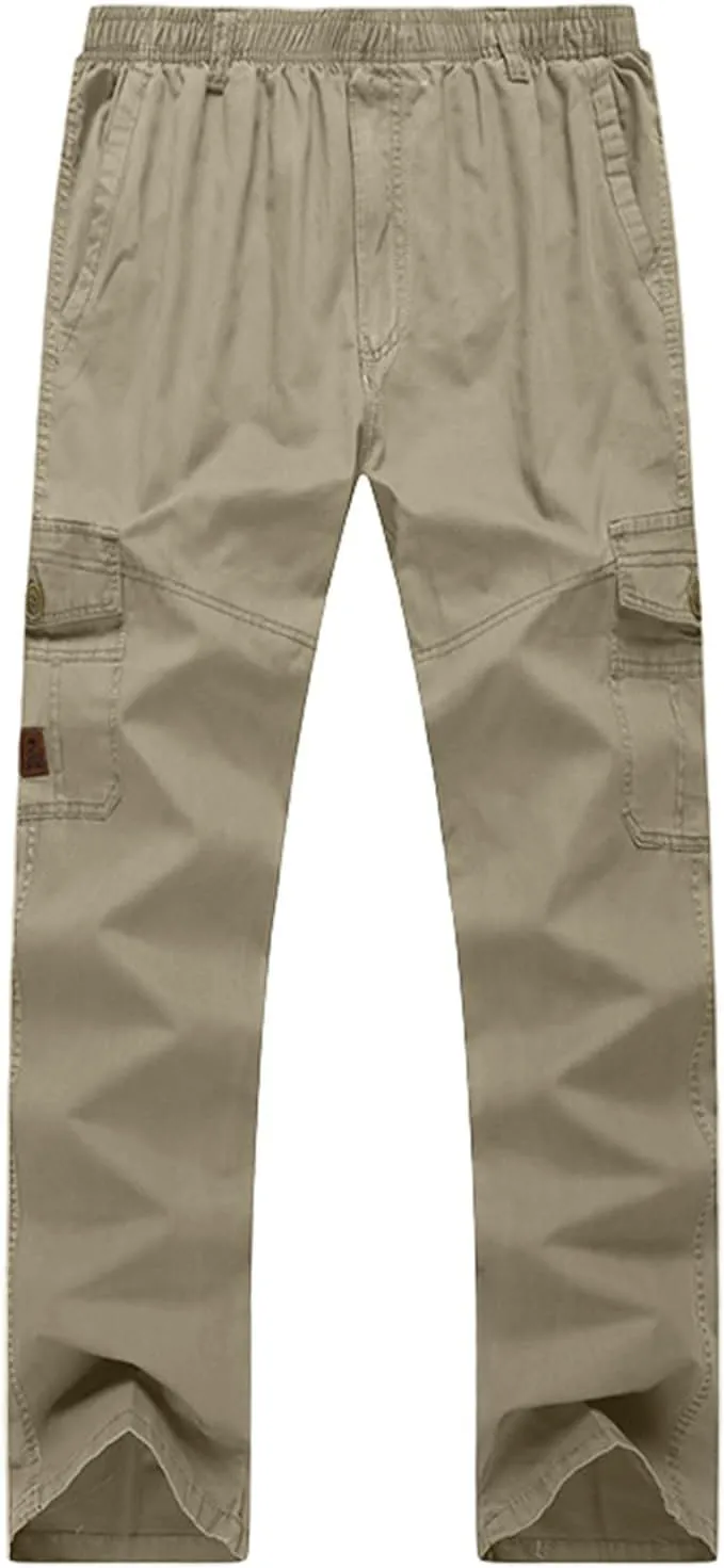 Men's Work Cargo Pants Utility Elastic Waist Pockets Waterproof Lightweight Tactical Pants Stretch Jogging Sweatpants