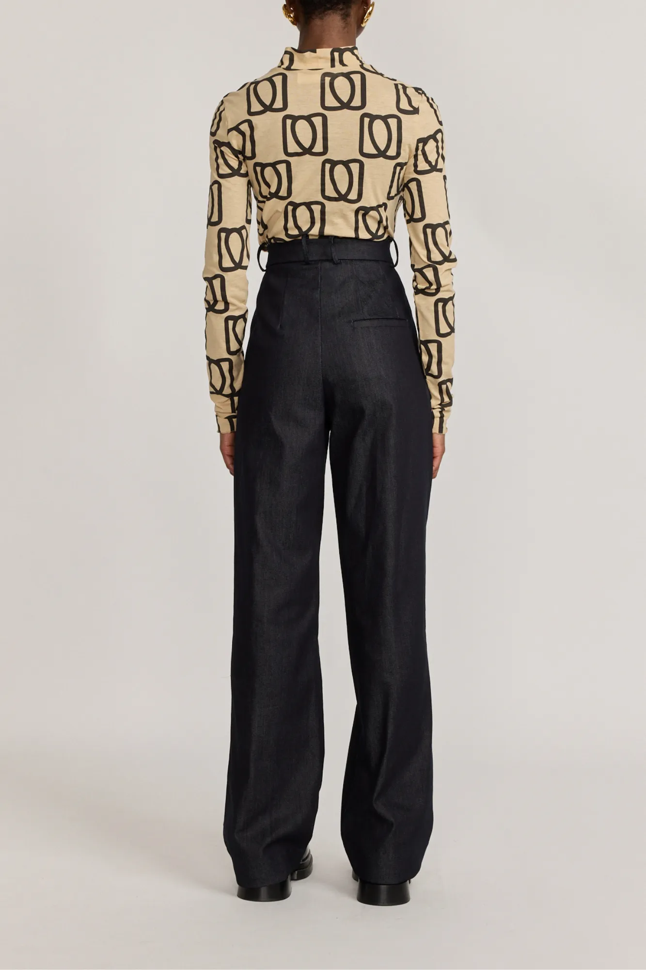 NAVY BLUE High-Waisted Denim Trousers