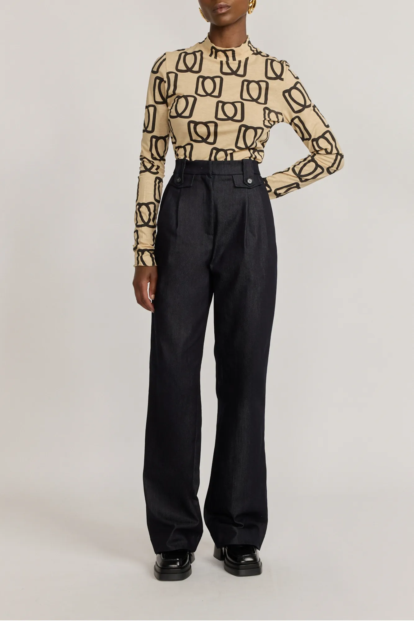 NAVY BLUE High-Waisted Denim Trousers
