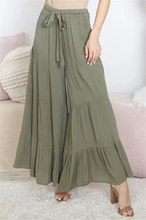 Olive Tiered Palazzo Pants