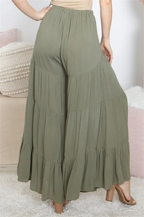Olive Tiered Palazzo Pants