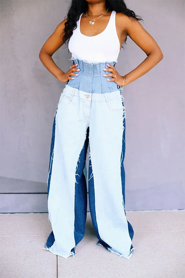 Patchwork High Waist Unique Wide-legged Jeans