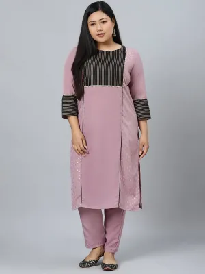 Purple Crepe Foil Print Kurta Palazzo Set