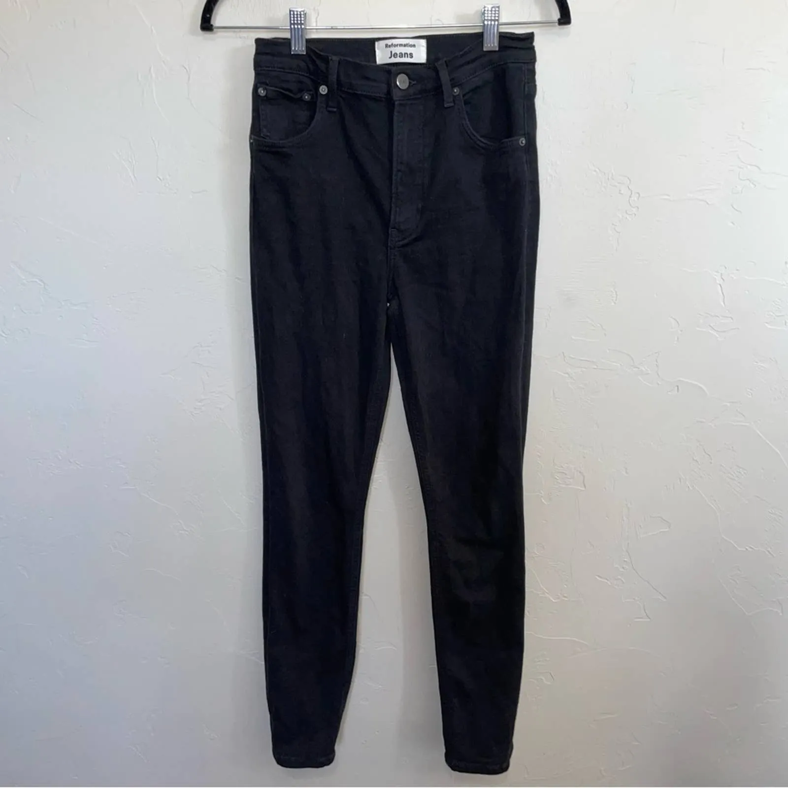 Reformation High & Skinny Black Denim High Rise Skinny Jeans (28)