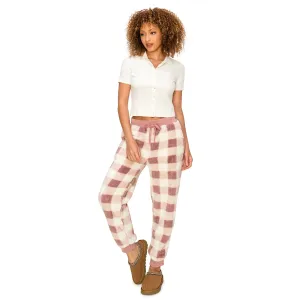 Sherpa Plaid Joggers Sweatpants - Mauve Plaid