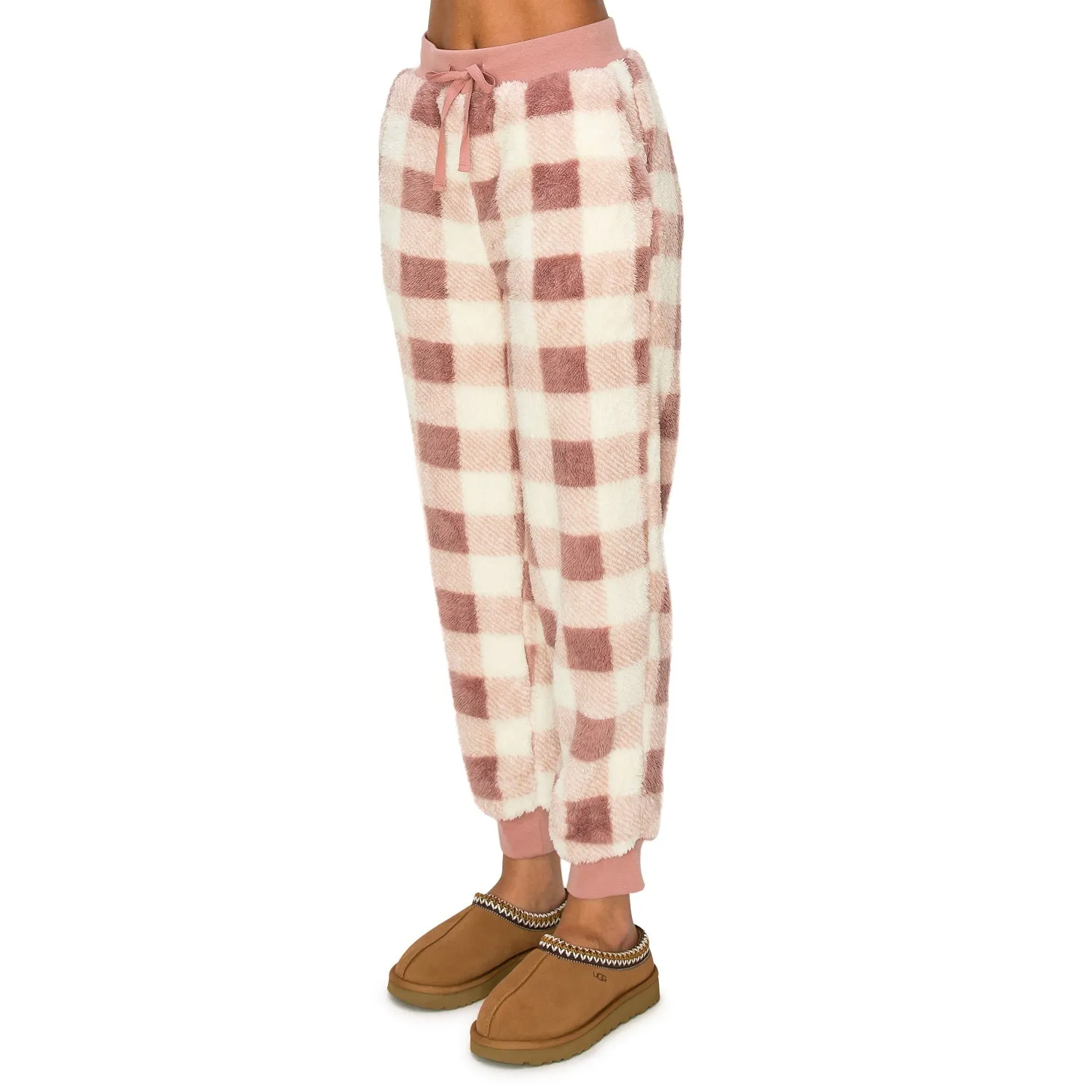 Sherpa Plaid Joggers Sweatpants - Mauve Plaid