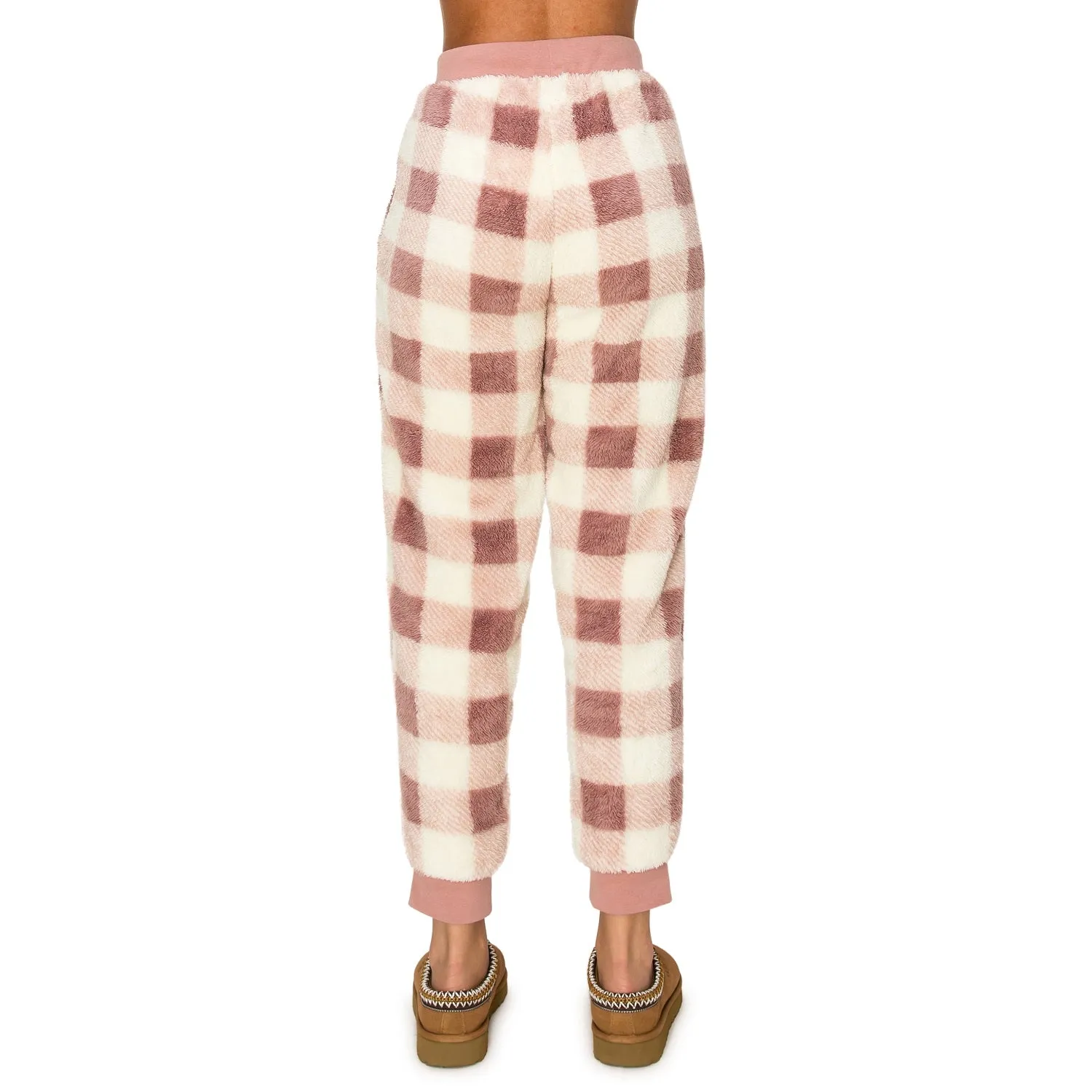 Sherpa Plaid Joggers Sweatpants - Mauve Plaid