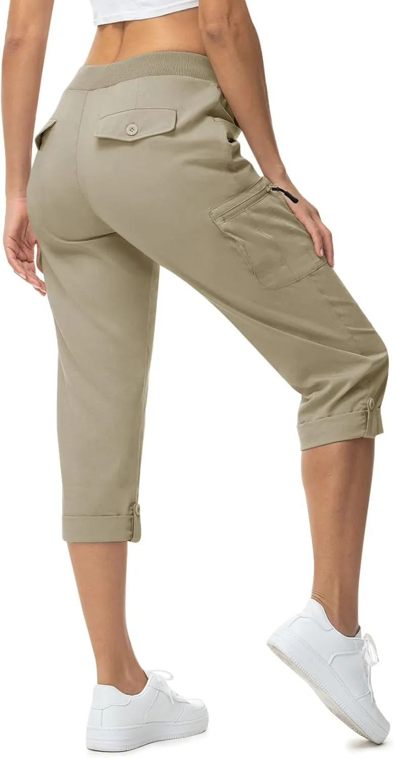 TBMPOY Womens Cargo Capris with Pockets Lightweight Hiking Capris Pants Quick Dry Casual Cropped Pants Summer Trip Cotton