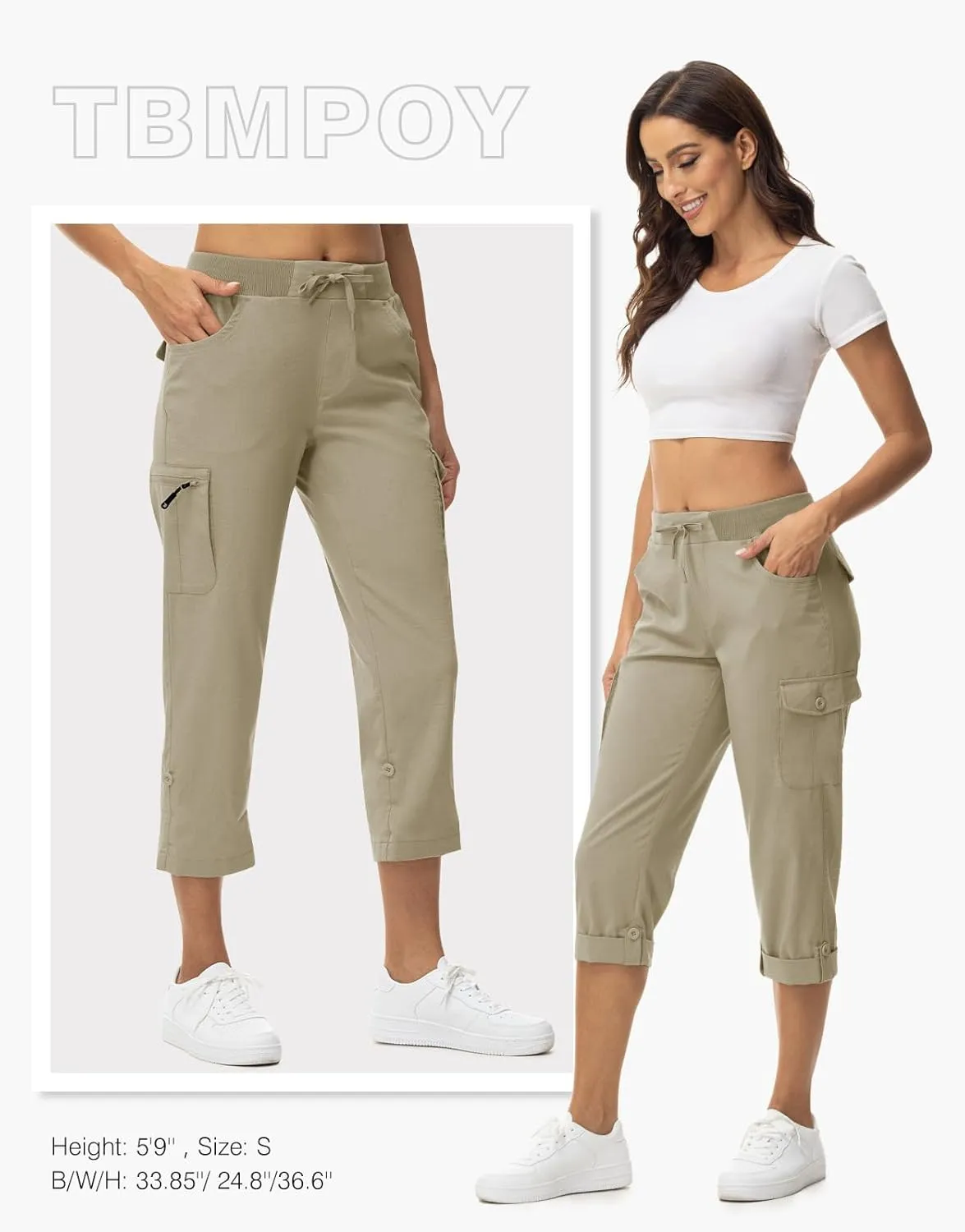 TBMPOY Womens Cargo Capris with Pockets Lightweight Hiking Capris Pants Quick Dry Casual Cropped Pants Summer Trip Cotton