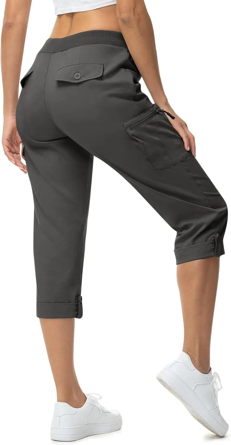 TBMPOY Womens Cargo Capris with Pockets Lightweight Hiking Capris Pants Quick Dry Casual Cropped Pants Summer Trip Cotton