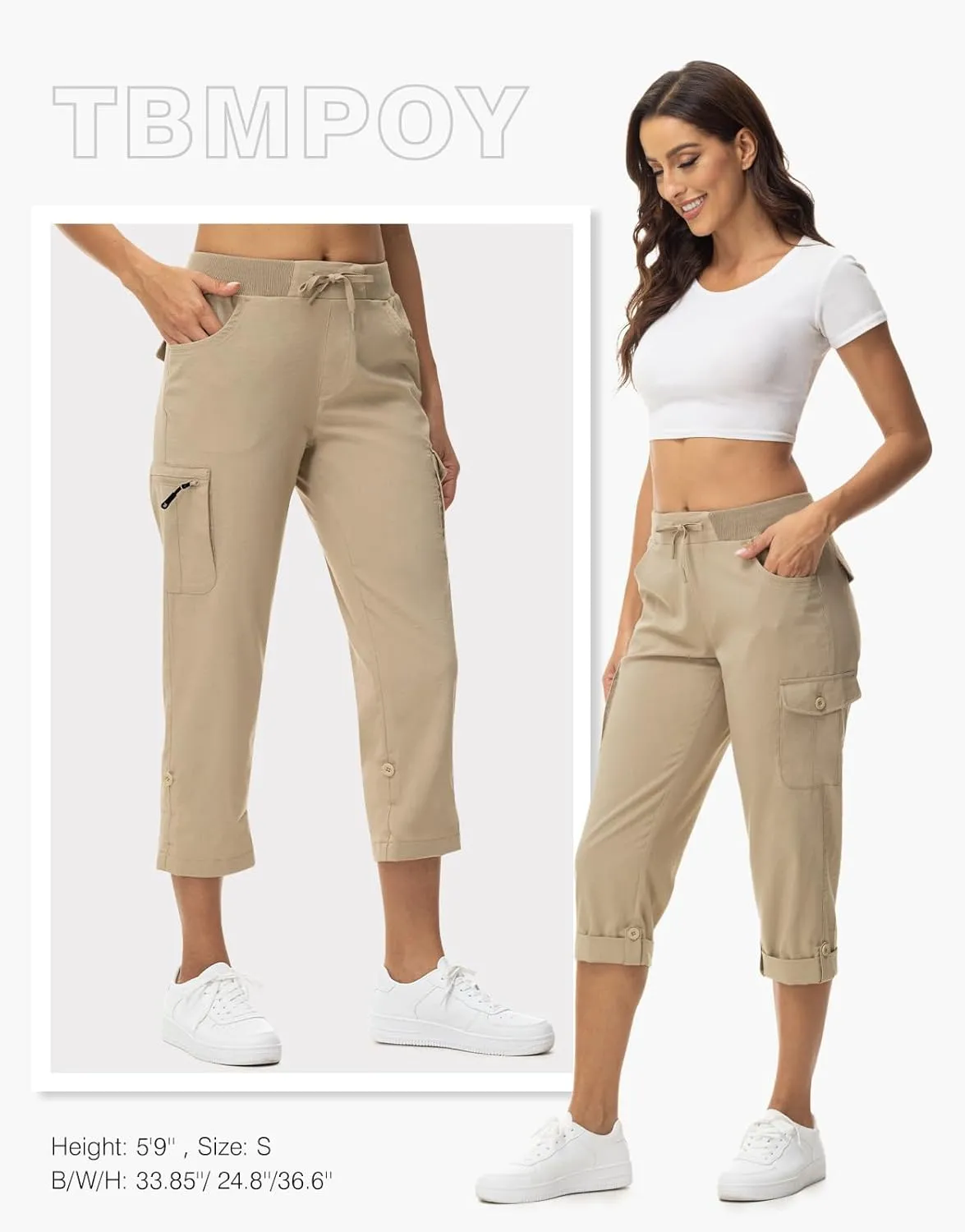 TBMPOY Womens Cargo Capris with Pockets Lightweight Hiking Capris Pants Quick Dry Casual Cropped Pants Summer Trip Cotton