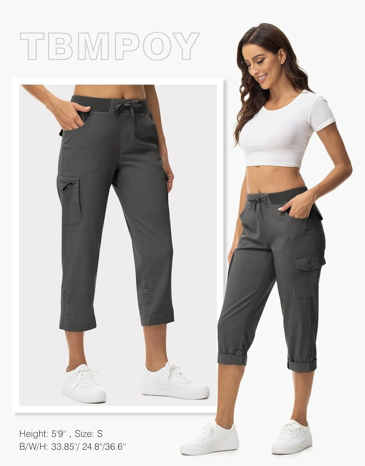 TBMPOY Womens Cargo Capris with Pockets Lightweight Hiking Capris Pants Quick Dry Casual Cropped Pants Summer Trip Cotton