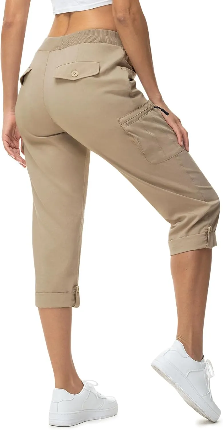 TBMPOY Womens Cargo Capris with Pockets Lightweight Hiking Capris Pants Quick Dry Casual Cropped Pants Summer Trip Cotton