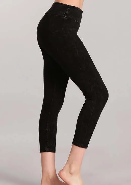 Tummy Control Mineral Washed Capri Leggings Made in USA