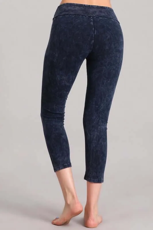 Tummy Control Mineral Washed Capri Leggings Made in USA