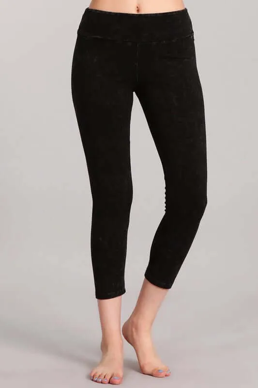 Tummy Control Mineral Washed Capri Leggings Made in USA