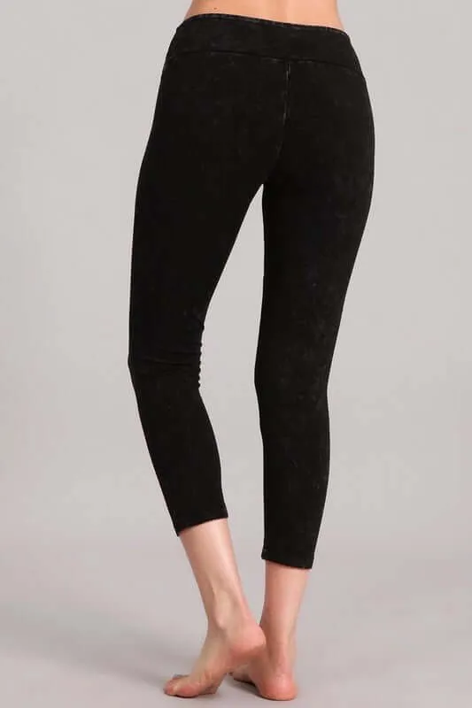 Tummy Control Mineral Washed Capri Leggings Made in USA