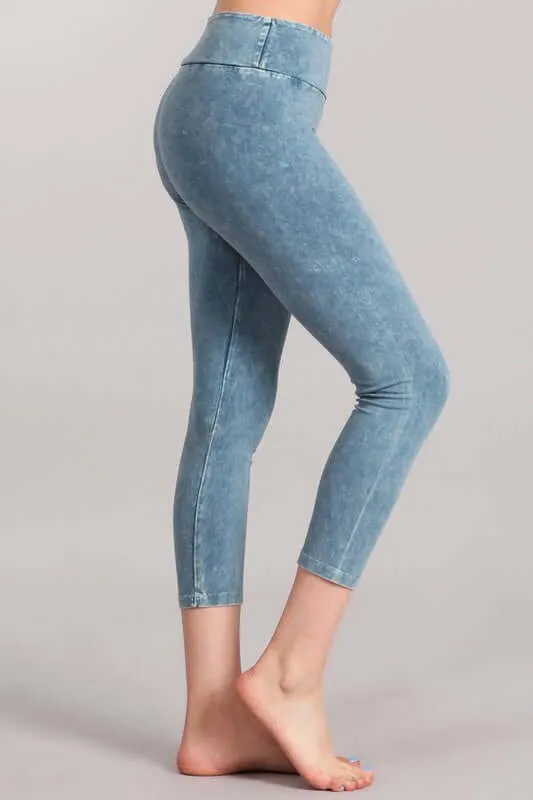 Tummy Control Mineral Washed Capri Leggings Made in USA