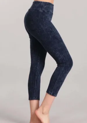 Tummy Control Mineral Washed Capri Leggings Made in USA