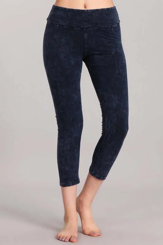 Tummy Control Mineral Washed Capri Leggings Made in USA