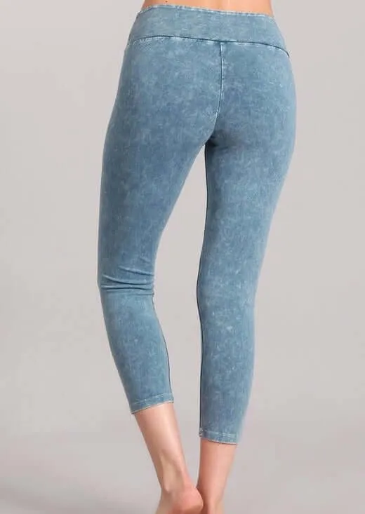 Tummy Control Mineral Washed Capri Leggings Made in USA