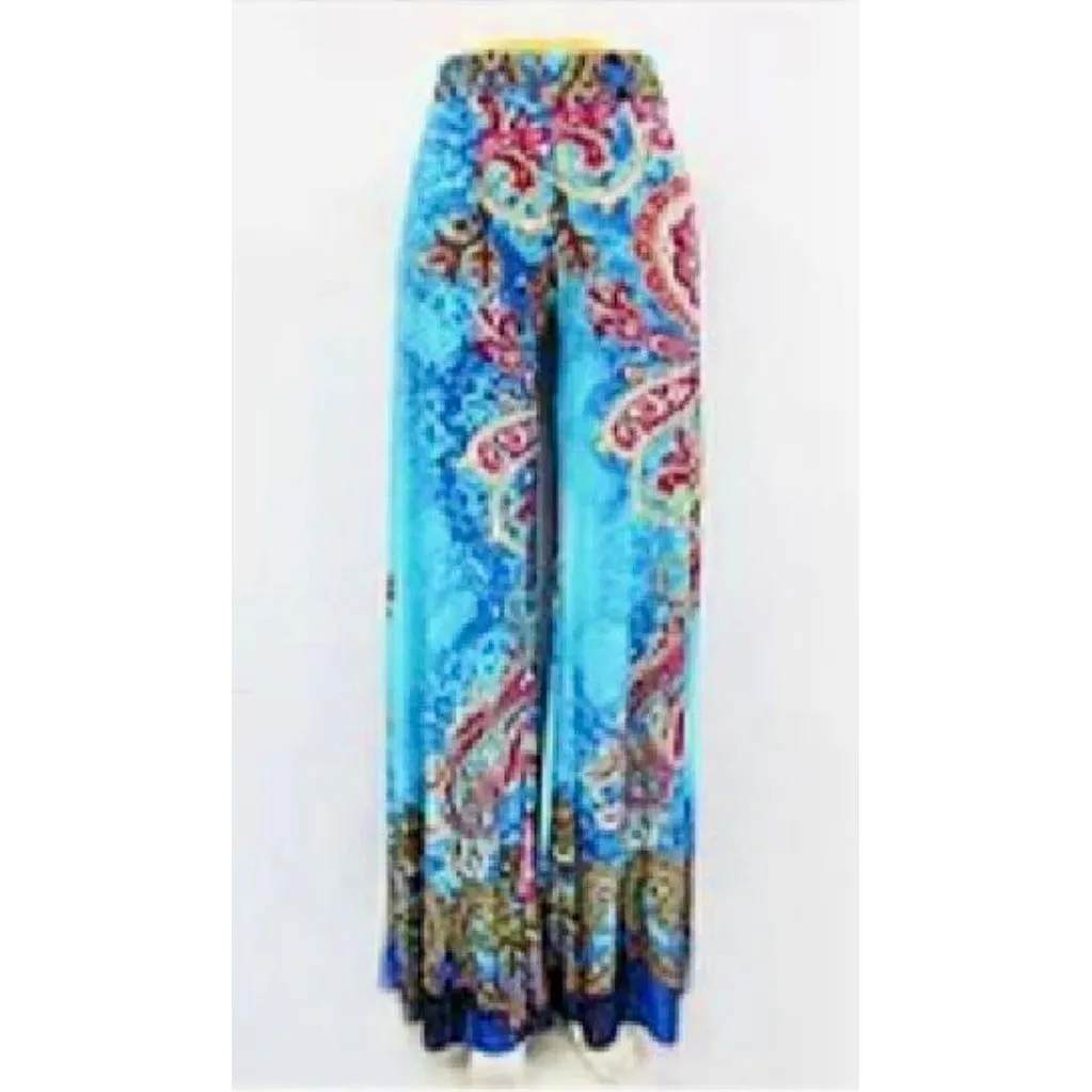 Turquoise Print Palazzo Pants