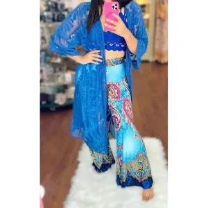 Turquoise Print Palazzo Pants